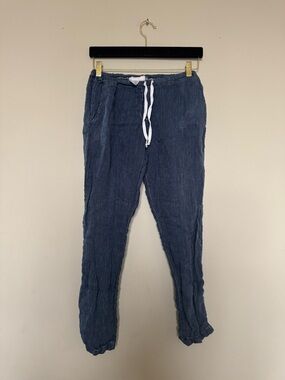 CP Shades Navy Pinstripe Linen Drawstring Pants